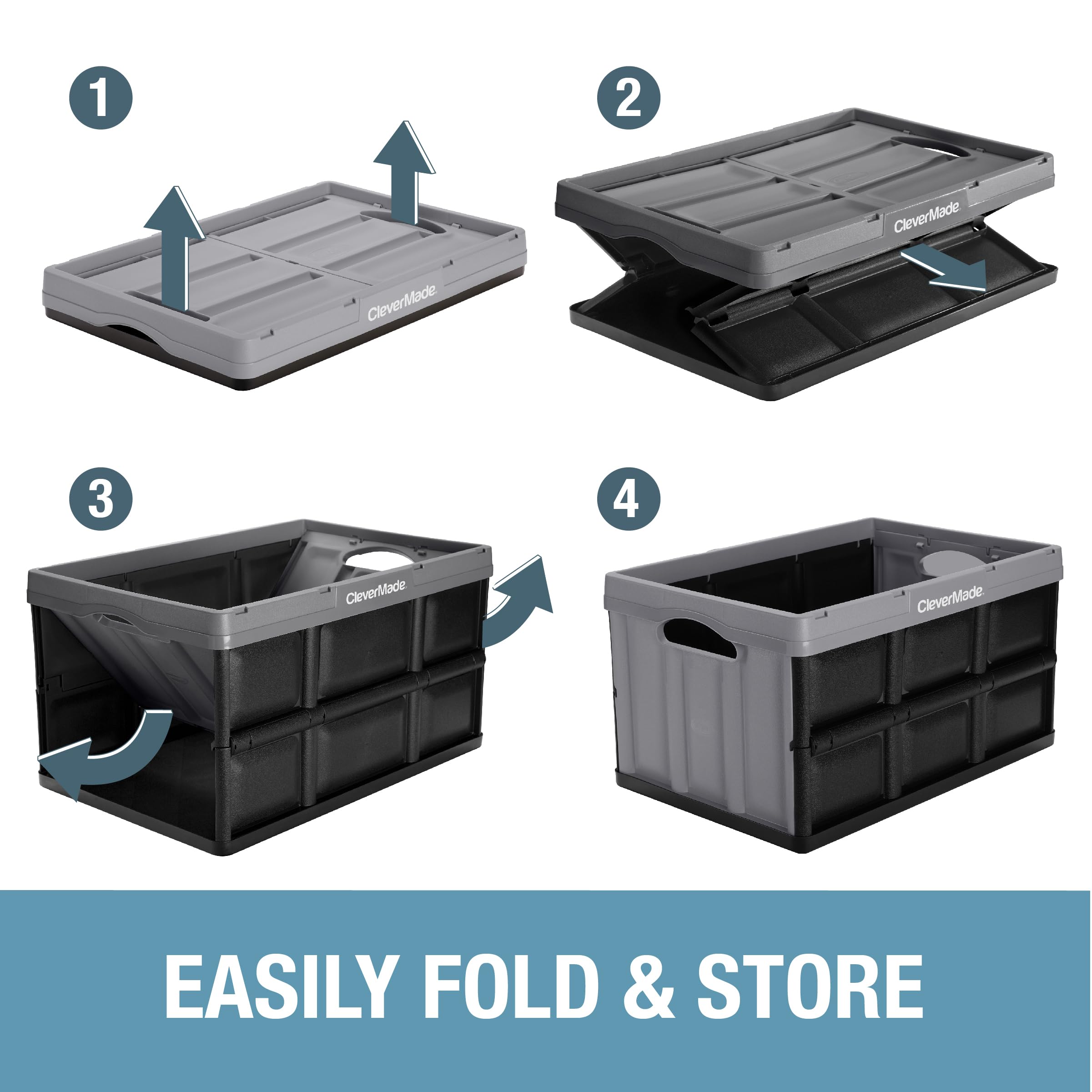 Clevermade Collapsible Storage Bin, Tan, 3Pk - 62L (16 Gal) Stackable Storage Containers, Holds 100Lbs Per Bin - Plastic Storage